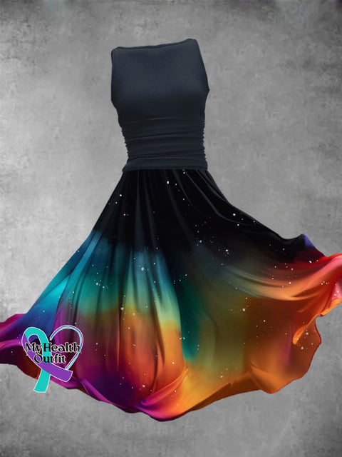 Women’s Rainbow Gradient Sleeveless Maxi Dress Black / S