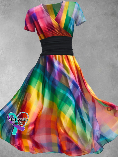 Women’s Rainbow Plaid Art Design Maxi Dress