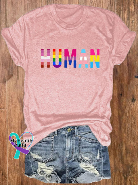 Women’s Rainbow Pride Month Print Crew Neck T-Shirt Nude Pink / S