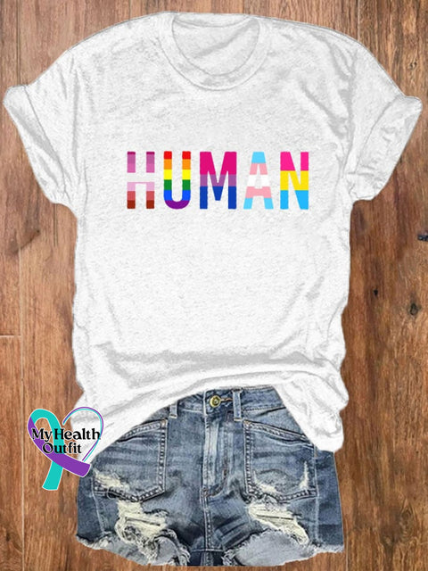 Women’s Rainbow Pride Month Print Crew Neck T-Shirt White / S