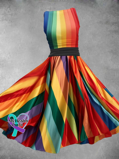 Women’s Rainbow Stripe Art Pocket Design Maxi Dress Color / S