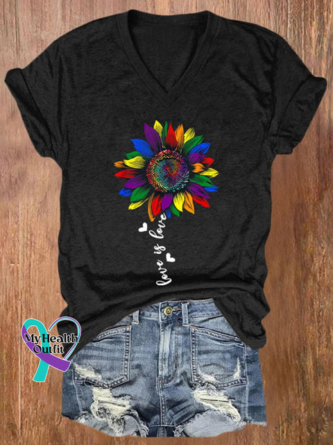 Women’s Rainbow Sunflower Love Is Lgbt Gay Lesbian Pride Print T-Shirt Black / S