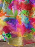 Women’s Rainbow Tie Dye Art Print Casual Cotton And Linen Shirt