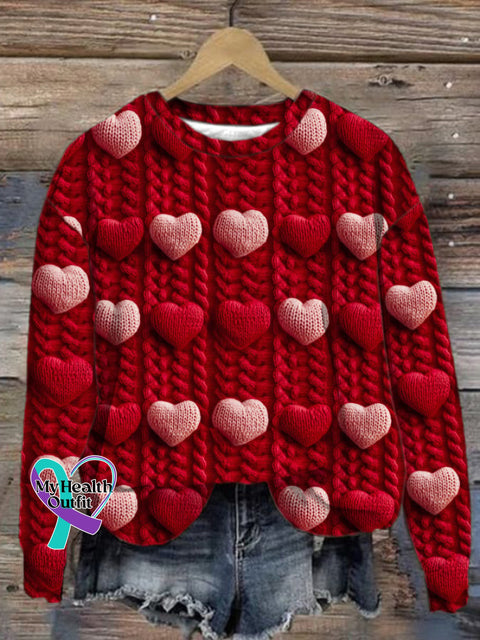 Women’s Red Heart Print Crew Neck Sweatshirt As Shown / S