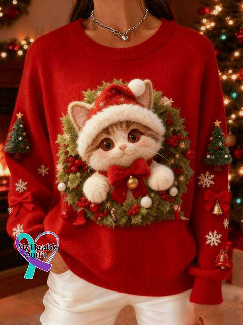 Women’s Retro Christmas Animal Cat Print Comfortable Top Picture 1 / S