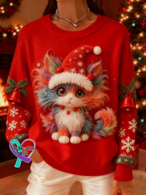 Women’s Retro Christmas Animal Cat Print Comfortable Top Picture 1 / S