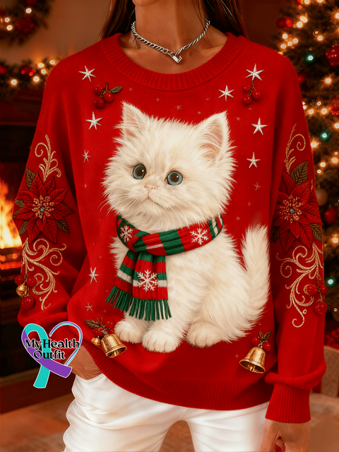 Women’s Retro Christmas Animal Cat Print Comfortable Top Picture 1 / S