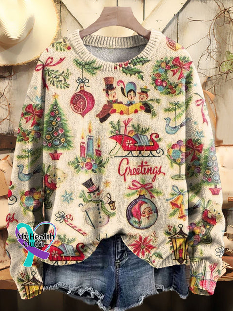 Women’s Retro Christmas Pattern Knit Pullover Sweater Multicolor / S