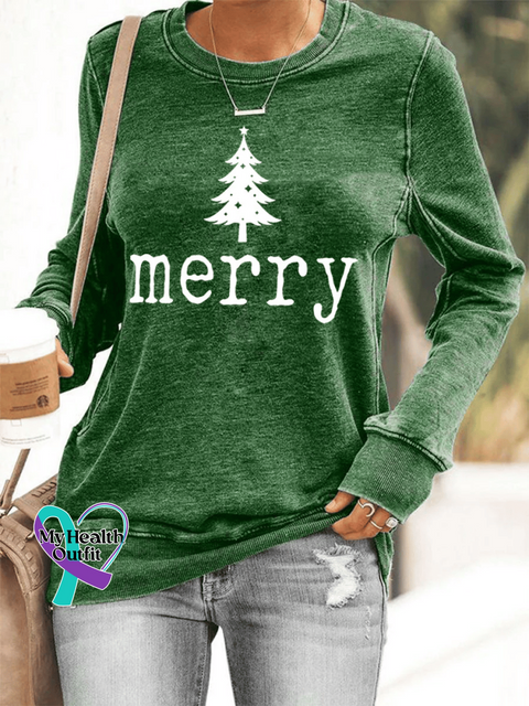 Women’s Retro Christmas Print Sweatshirt Green / S