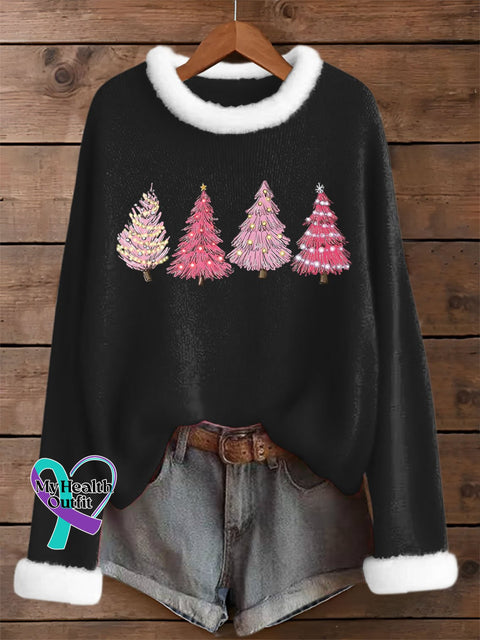 Women’s Retro Christmas Tree Print Sweater Black / S