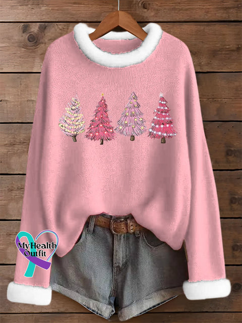 Women’s Retro Christmas Tree Print Sweater Pink / S