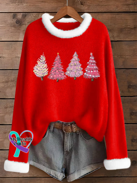 Women’s Retro Christmas Tree Print Sweater Red / S