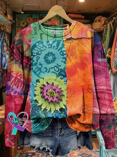 Women’s Retro Clashing Floral Art Patterns Print Casual Sweatshirt Multicolor / S