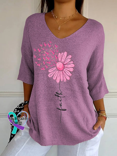Women’s Retro Floral Pink Faith Print Shirt Purple / S