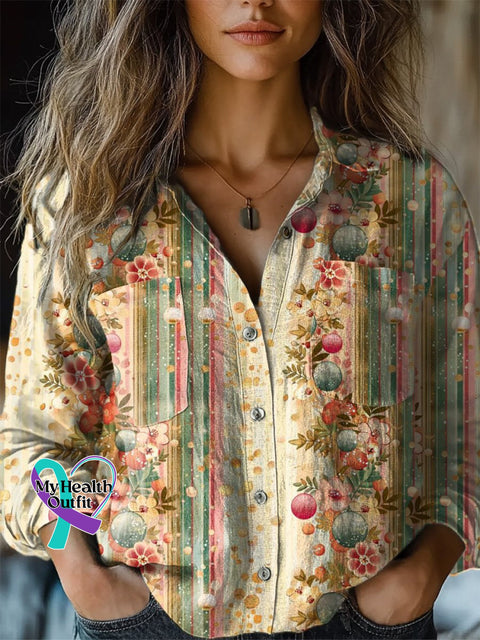 Women’s Retro Floral Print Casual Long Sleeve Comfortable Cotton Shirt Multicolor / S