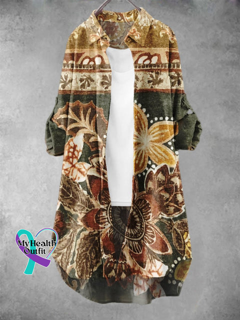 Women’s Retro Flower Pattern Art Print Dress Brown / S