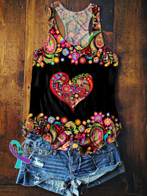 Women’s Retro Hippie Peace Sign Heart Love and Peace Tank Top Multicolor / S