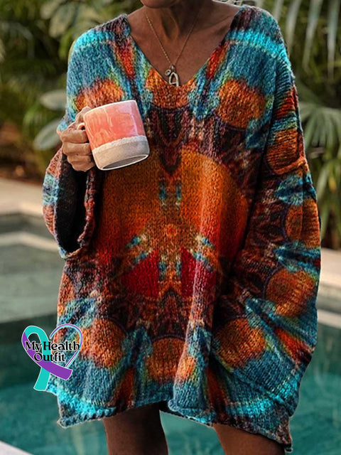 Women’s Retro Hippie Peace Sign Love And Casual Pullover Sweater Multicolor / M