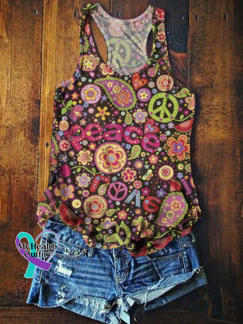 Women’s Retro Hippie Peace Sign Love and Peace Tank Top Multicolor / S
