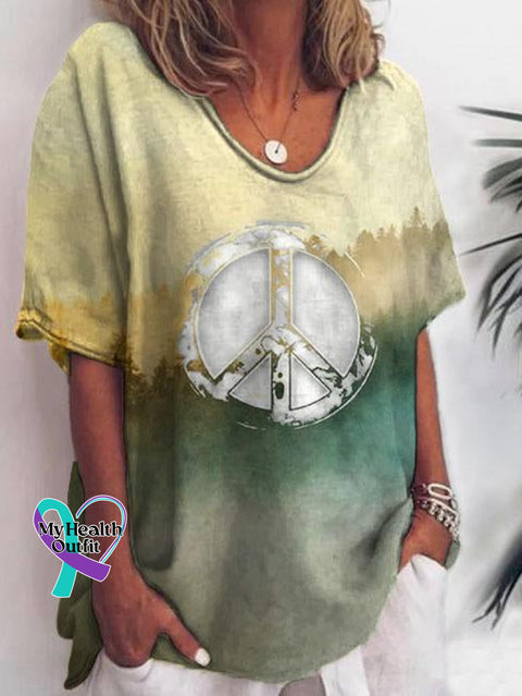 Women’s Retro Hippie Print Casual Cotton And Linen Shirt Multicolor / S