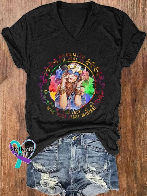 Women’s Retro Hippie Style Printed T-Shirt Black / S