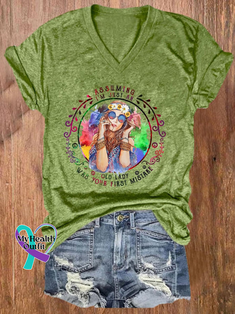 Women’s Retro Hippie Style Printed T-Shirt Green / S