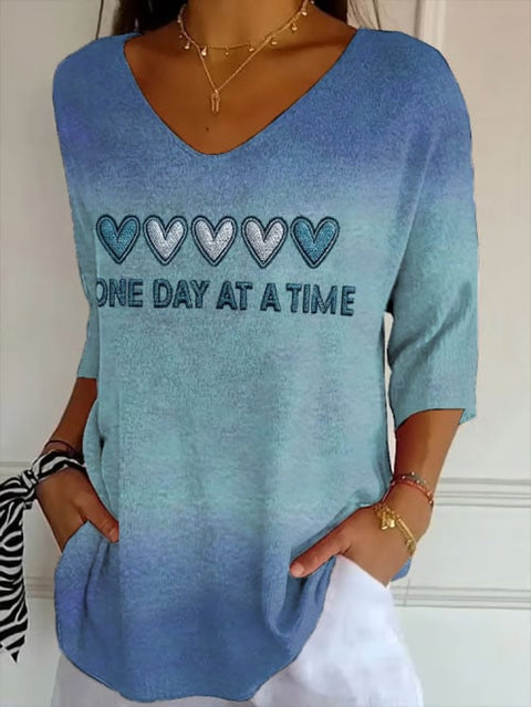 Women’s Retro One Day At A Time Print Shirt Picture 1 / S