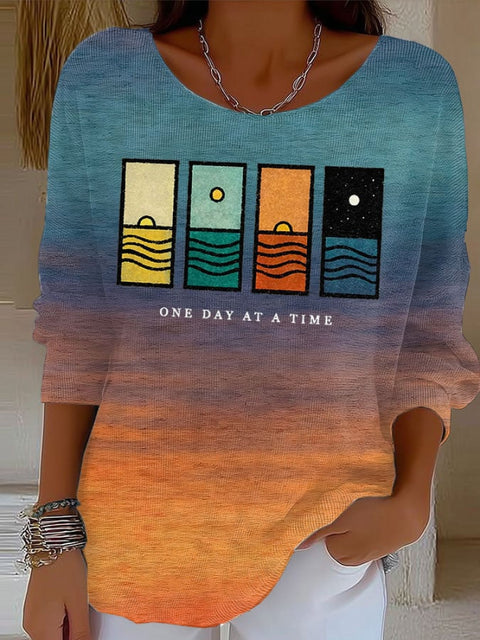 Women’s Retro One Day At A Time Print Sweater Orange / S
