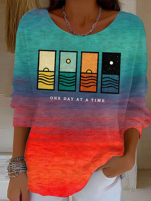 Women’s Retro One Day At A Time Print Sweater Red / S