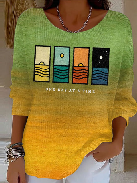 Women’s Retro One Day At A Time Print Sweater Yellow / S