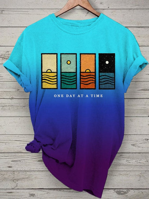 Women’s Retro One Day At A Time Print T-Shirt Blue / S
