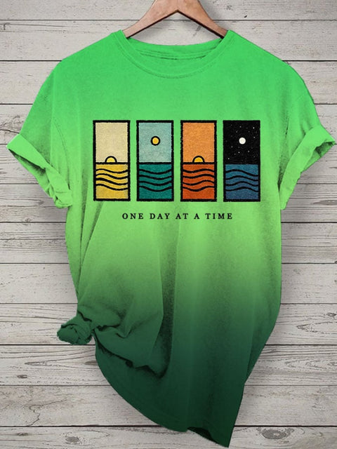 Women’s Retro One Day At A Time Print T-Shirt Green / S