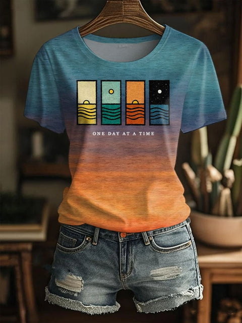 Women’s Retro One Day At A Time Print T-Shirt Orange / S