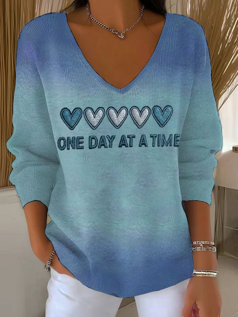 Women’s Retro One Day At A Time Print T-Shirt Picture 1 / S