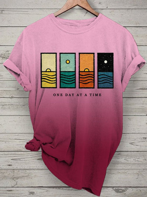 Women’s Retro One Day At A Time Print T-Shirt Pink / S