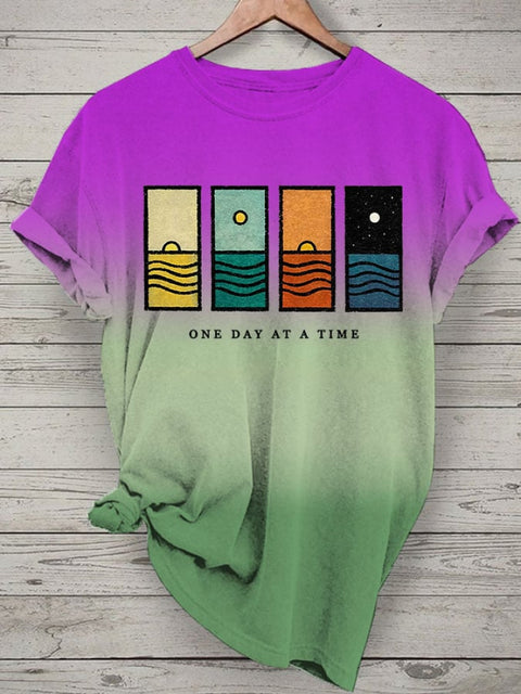 Women’s Retro One Day At A Time Print T-Shirt Purple / S
