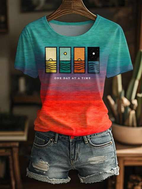 Women’s Retro One Day At A Time Print T-Shirt Red / S