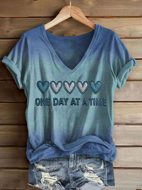Women’s Retro One Day At A Time Printed Casual T-Shirt Blue / S