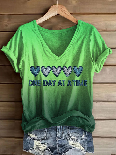Women’s Retro One Day At A Time Printed Casual T-Shirt Green / S