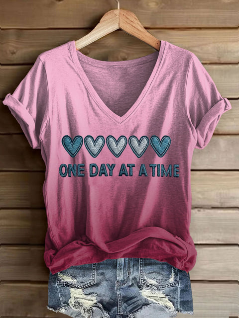 Women’s Retro One Day At A Time Printed Casual T-Shirt Pink / S