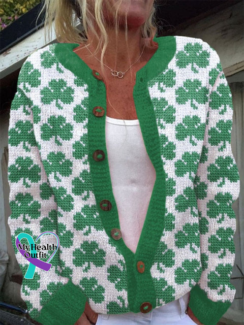 Women’s Retro Saint Patrick’s Day Printed Knitted Cardigan Picture 1 / S
