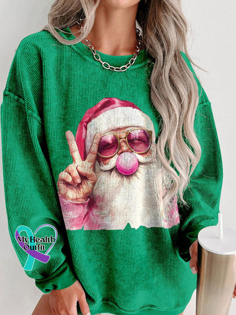 Women’s Retro Santa Christmas Blowing Bubble Casual Print Shirt Green / S