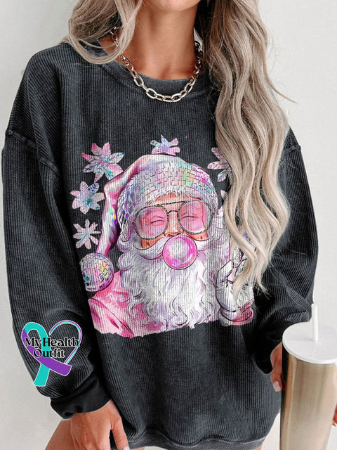 Women’s Retro Santa Christmas Blowing Bubble Funny With Sunglasses Casual Print Corduroy