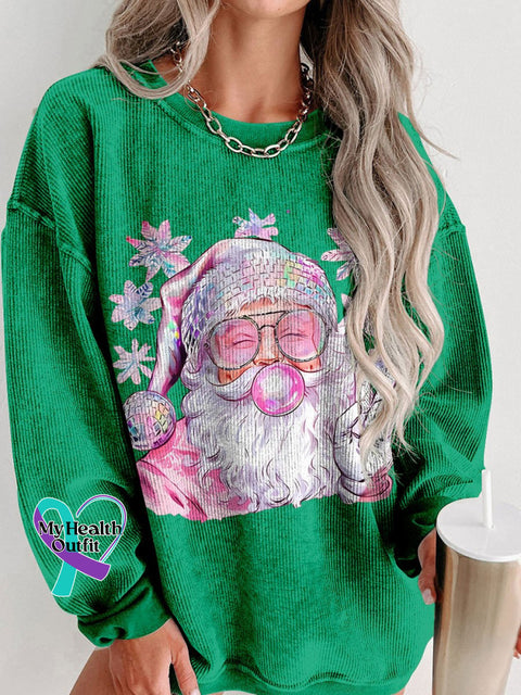 Women’s Retro Santa Christmas Blowing Bubble Funny With Sunglasses Casual Print Corduroy