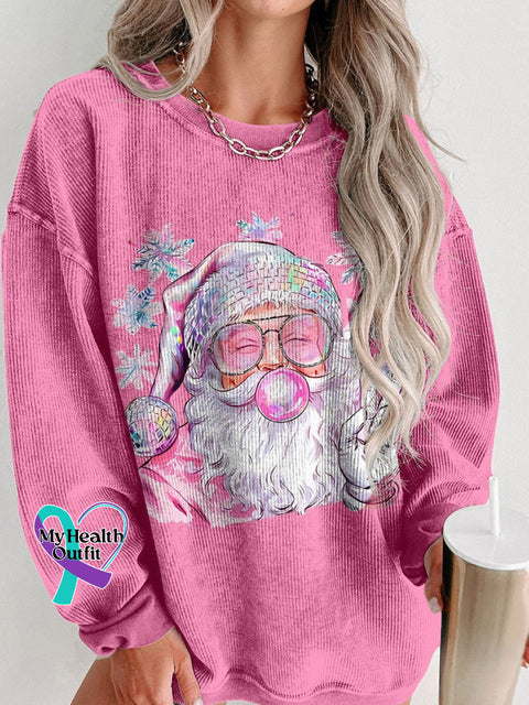 Women’s Retro Santa Christmas Blowing Bubble Funny With Sunglasses Casual Print Corduroy