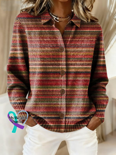 Women’s Retro Stripes Gradient Print Casual Cardigan Picture 1 / S