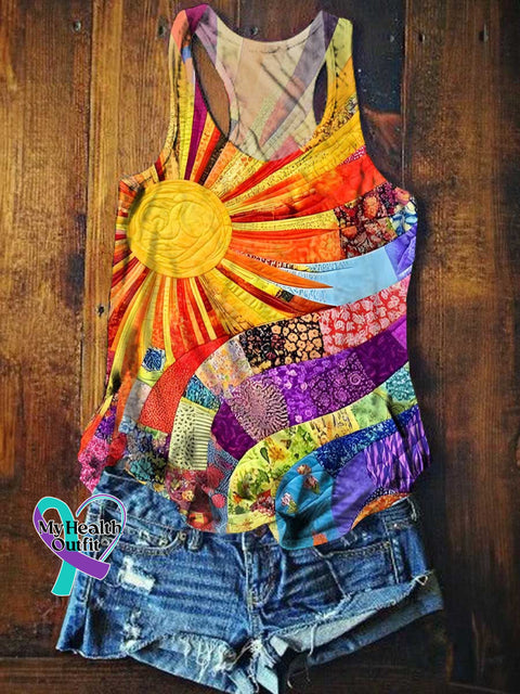 Women’s Retro Sun Flower Peace Sign Love and Peace Tank Top Multicolor / S