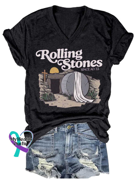 Women’s Rolling Stones SINCE AD 33 V-neck Casual T-Shirt Black / S
