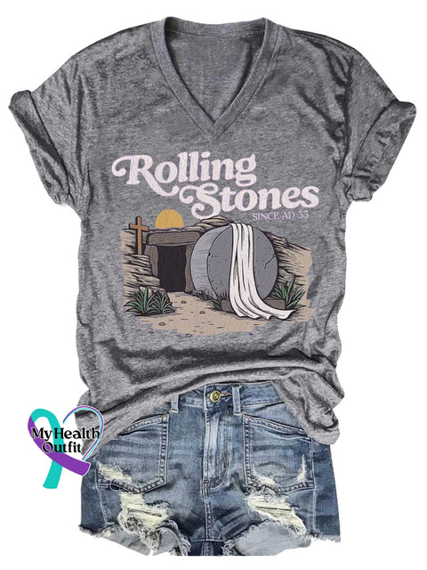 Women’s Rolling Stones SINCE AD 33 V-neck Casual T-Shirt Grey / S