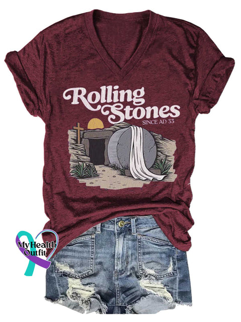 Women’s Rolling Stones SINCE AD 33 V-neck Casual T-Shirt Red / S